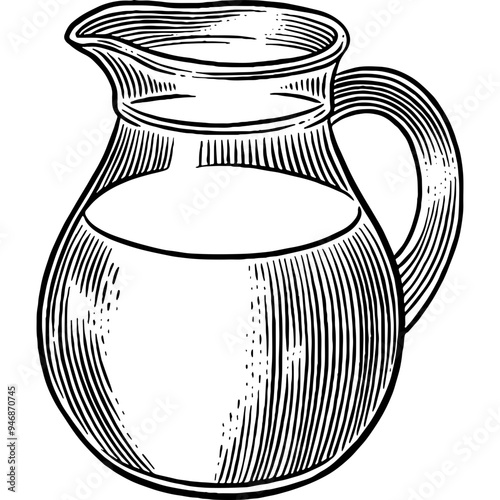 Hand drawn Milk in a Pitcher Sketch Illustration Engraving Woodcut Vintage Style