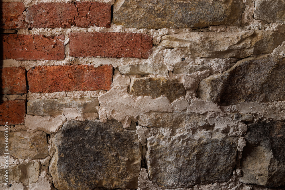 Close-Up of Textured Brick and Stone Wall Close-Up of Textured Brick and Stone Wall