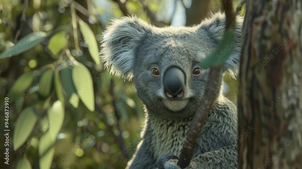 Fototapeta premium Koala closeup with natural landscape generative ai