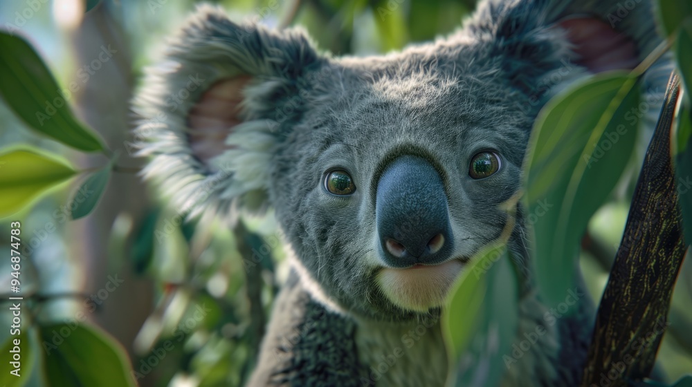 Fototapeta premium Koala closeup with natural landscape generative ai