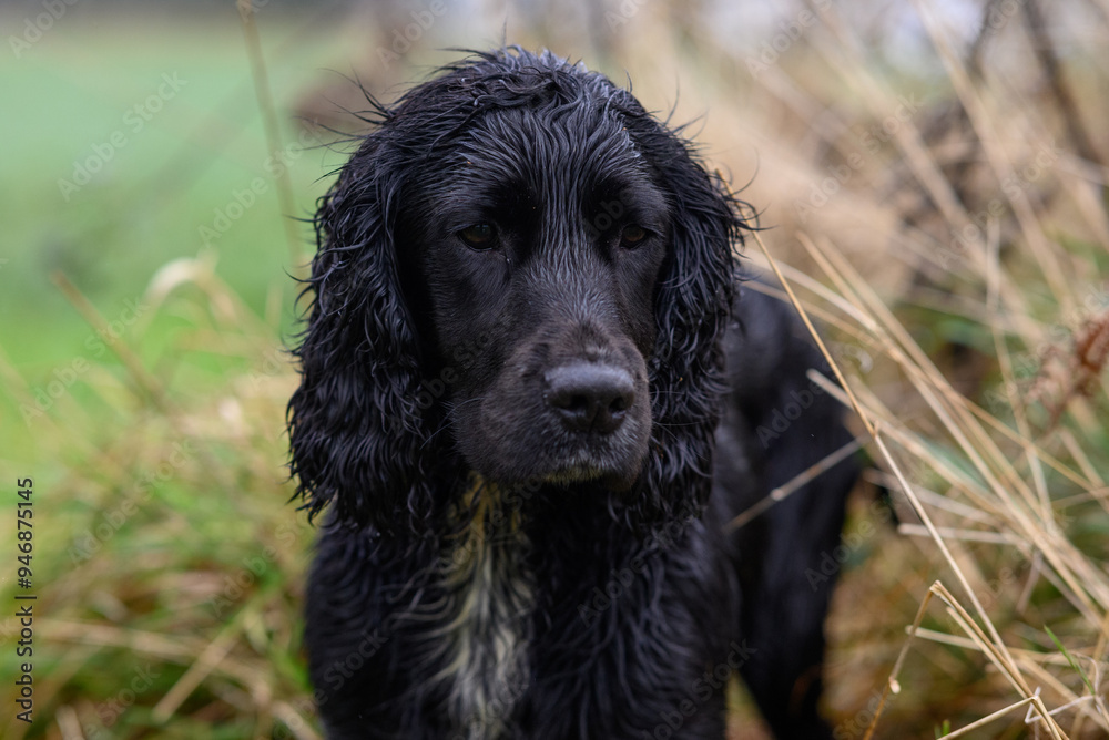 Sprocker Spaniel Wet Country Portrait: Detailed Image of a Friendly and Active Dog with Distinctive Features and Charming Personality Sprocker Spaniel Wet Country Portrait: Detailed Image of a Friendly and Active Dog with Distinctive Features and Charming Personality