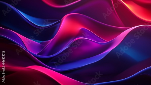 An abstract background with flowing waves of purple, blue, and red. Abstract waves of soft curves in varying hues and ethereal patterns.