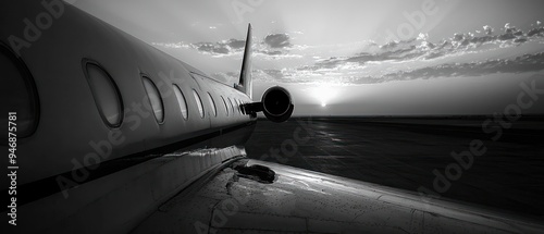 Private Jet on the Tarmac at Sunset
