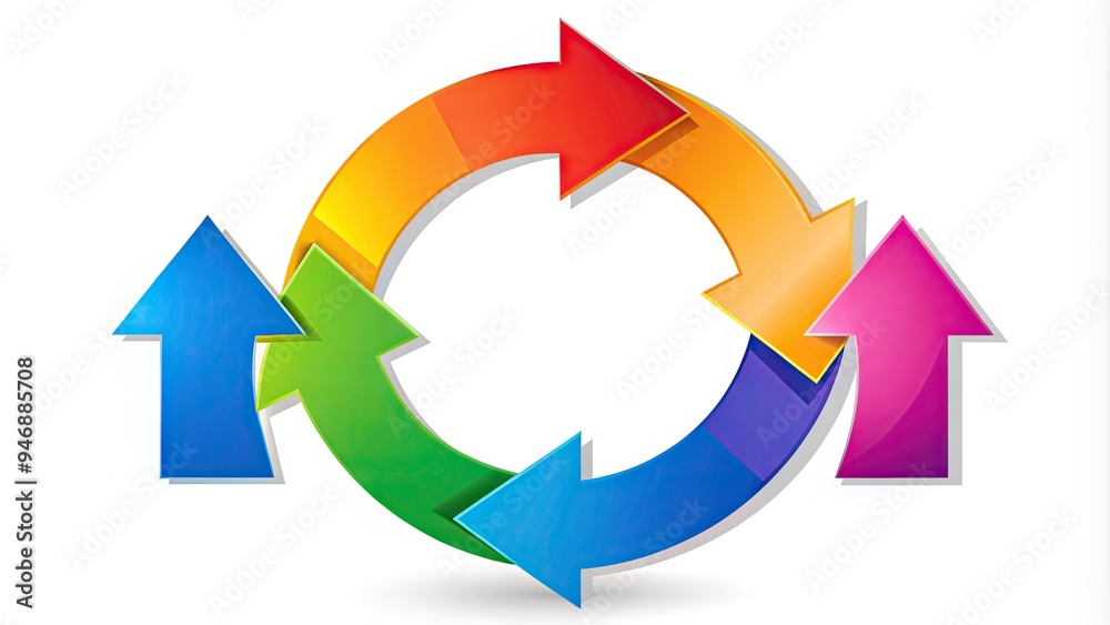 Colorful illustration of a cycle diagram with five stages, showcasing a continuous process with abstract shapes and arrows, symbolizing growth and progress. Colorful illustration of a cycle diagram with five stages, showcasing a continuous process with abstract shapes and arrows, symbolizing growth and progress.
