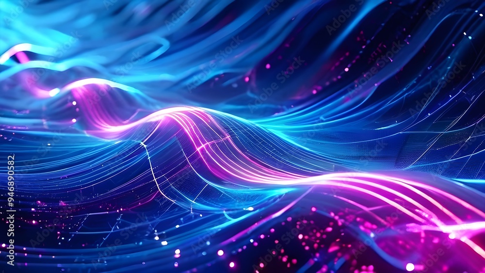 Fototapeta premium Vibrant colorful composition of magenta and electric blue glowing energy waves