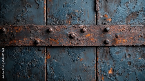 An image showcasing a close-up of a rusty and weathered metal surface with faded blue paint, highlighting the intricate texture and the passage of time.