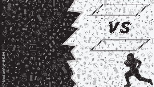 american football table match in outline isolated in dark black running for victory grip the ball, with icon american football background