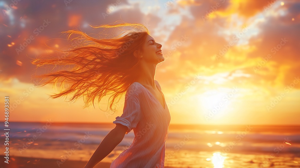 Woman dancing freely on a beach