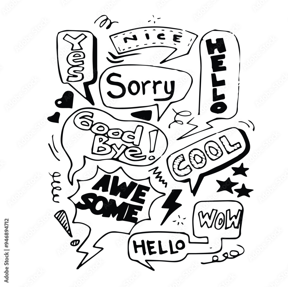Fototapeta premium doodle cartoon bubble speak collection. bubble speech collection vector set in hand drawing style 