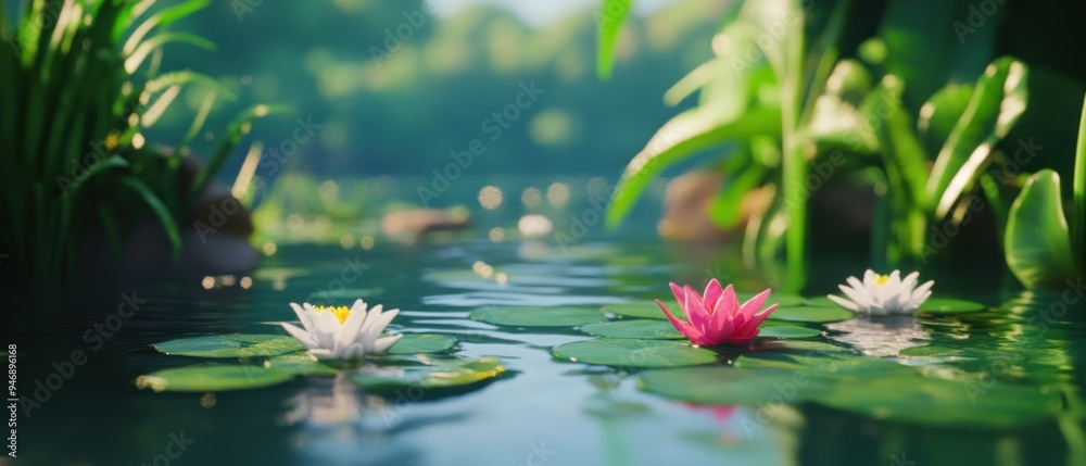 Water Lilies Blooming in a Serene Pond Water Lilies Blooming in a Serene Pond