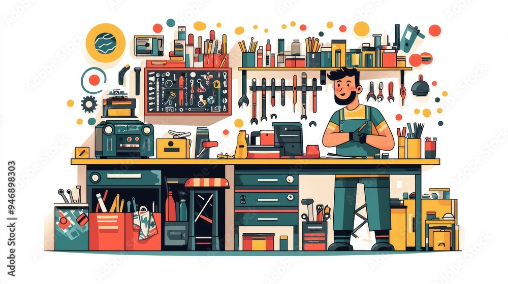 Fototapeta premium Mechanic Standing in his Workshop