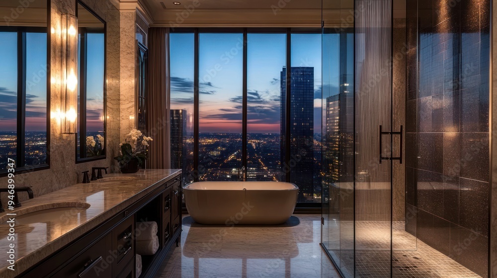Luxury Bathroom with City View Luxury Bathroom with City View
