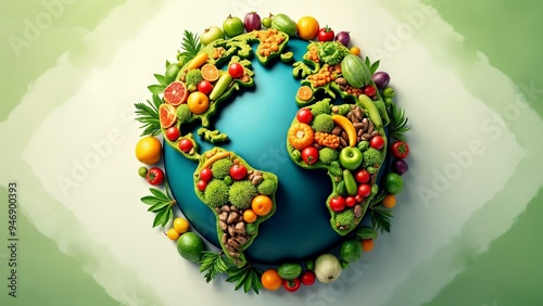 World Food Day illustration with a globe made of fruits and vegetables