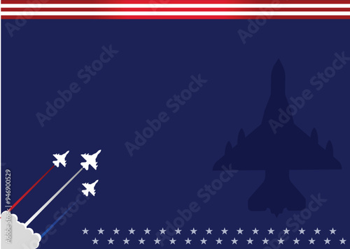 Air Force Day Background with copy space area, Illustration of united state flag and silhouette of jet plane. suitable for Navy and Patriot Day background