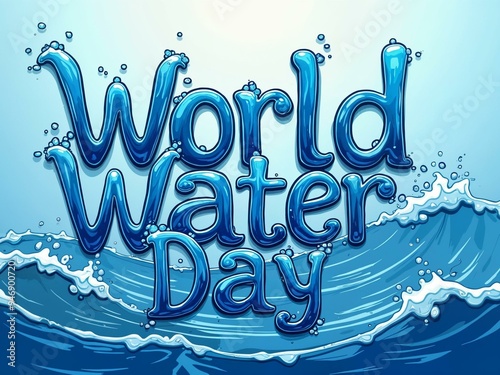 World Water Day text art with water drops and waves
