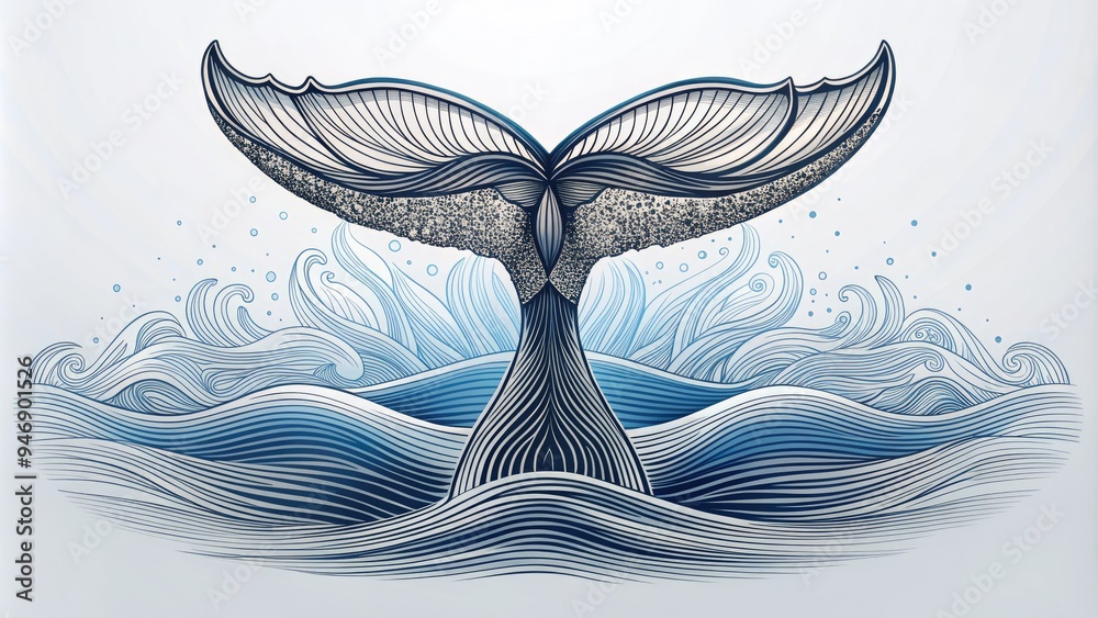 Elegant illustration of a majestic whale tail rising out of the water ...
