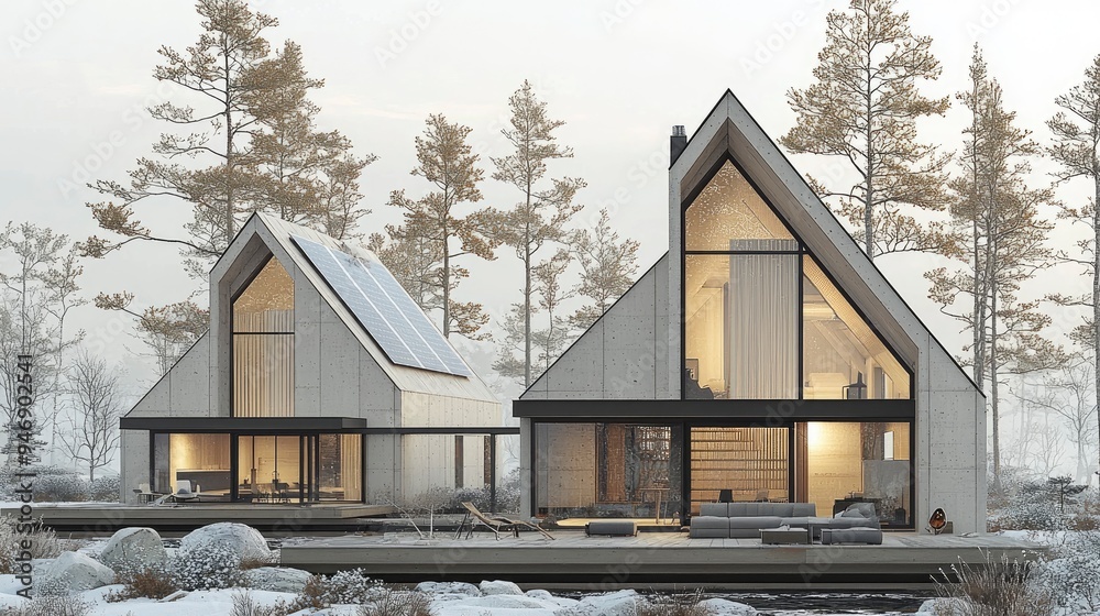 Modern Architecture in a Snowy Forest Modern Architecture in a Snowy Forest