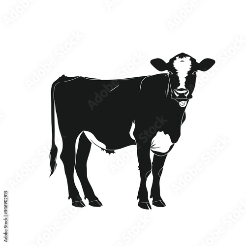 Silhouette of a cow facing forward against a white background.
