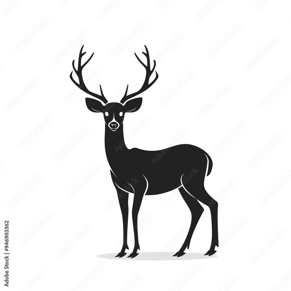 Obraz premium Silhouette of a majestic deer with antlers on a white background.