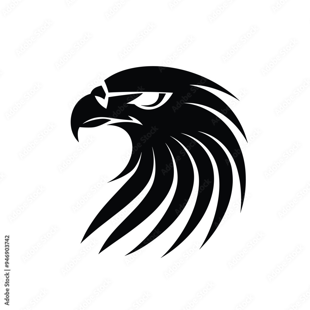 Obraz premium Stylized black and white illustration of an eagle head with detailed feathers.