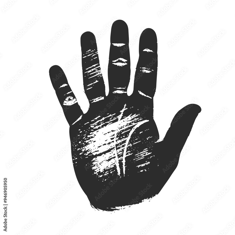 Fototapeta premium Black and white illustration of an open palm showcasing texture and detail.