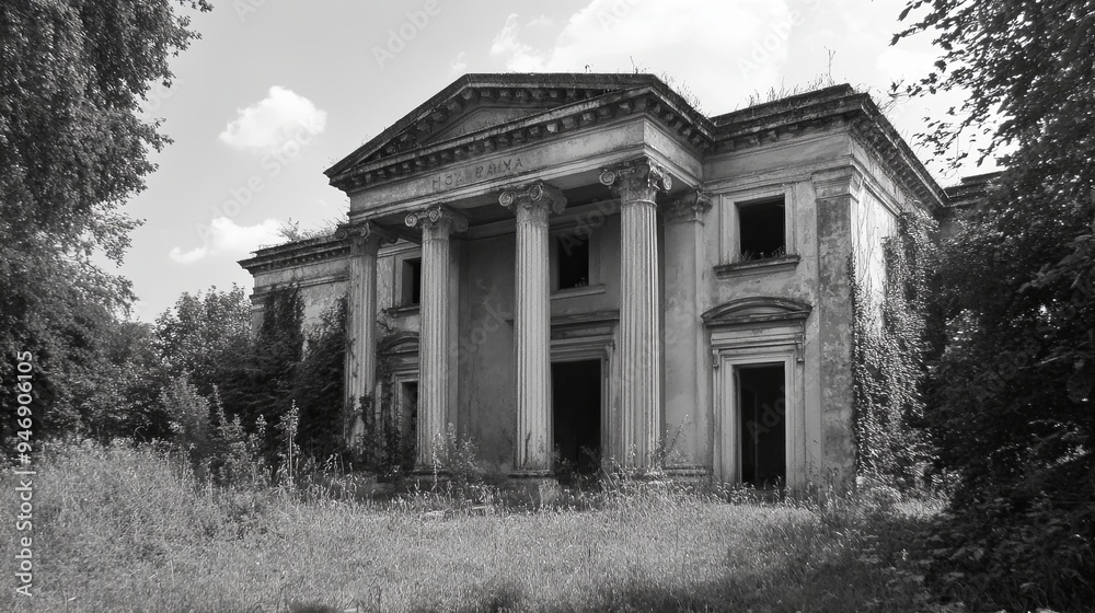 Elegance Amidst Ruins: A Derelict Mansion's Faded Grandeur Beckons Creative Design and Textual Canvas in the Realm of Stock Photography Elegance Amidst Ruins: A Derelict Mansion's Faded Grandeur Beckons Creative Design and Textual Canvas in the Realm of Stock Photography