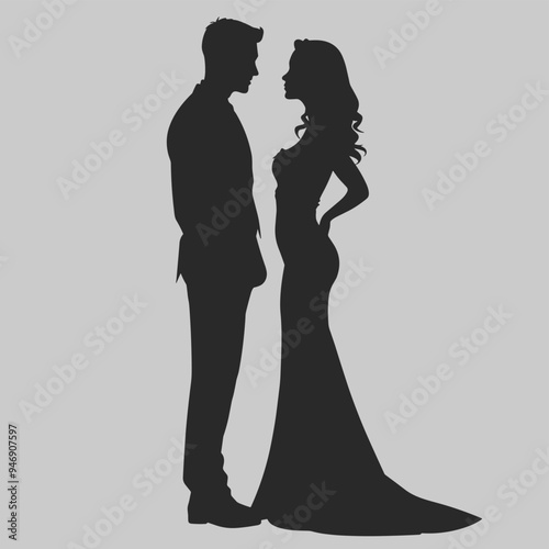 Wallpaper Mural Silhouettes of a man in a suit and a woman in an elegant gown facing each other. Torontodigital.ca