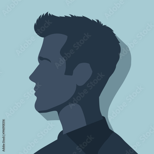 Silhouette of a young man with short hair on a light blue background.