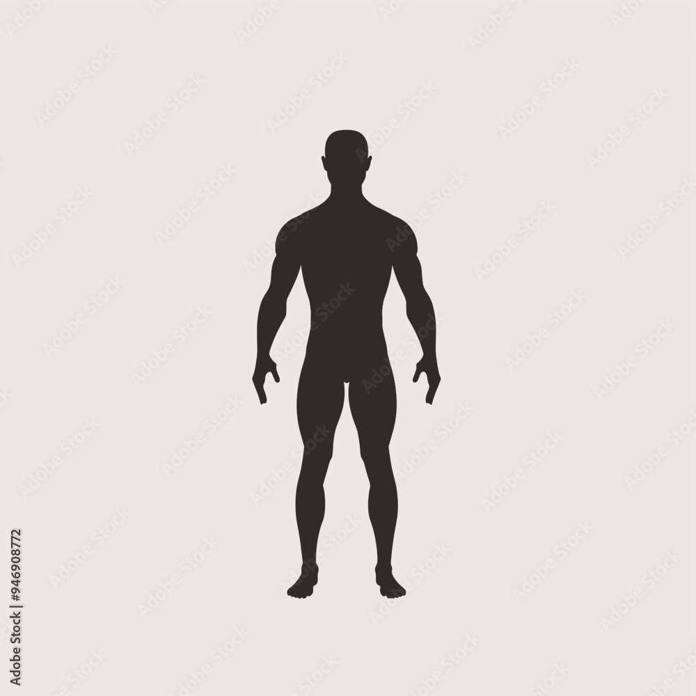 Silhouette of a muscular male figure standing against a plain white background.