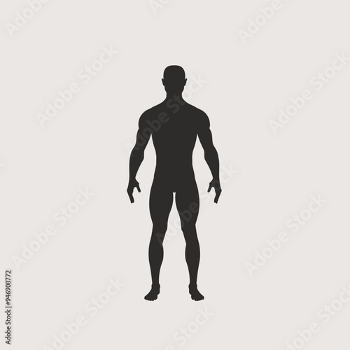 Silhouette of a muscular male figure standing against a plain white background.