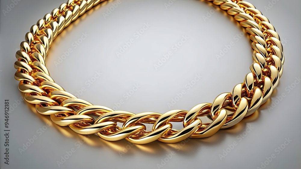 Golden chain-link necklace with ornate curb-chain design adorns a sleek, modern necklace, showcasing luxurious style and sophistication against a clean, minimalist background. Golden chain-link necklace with ornate curb-chain design adorns a sleek, modern necklace, showcasing luxurious style and sophistication against a clean, minimalist background.