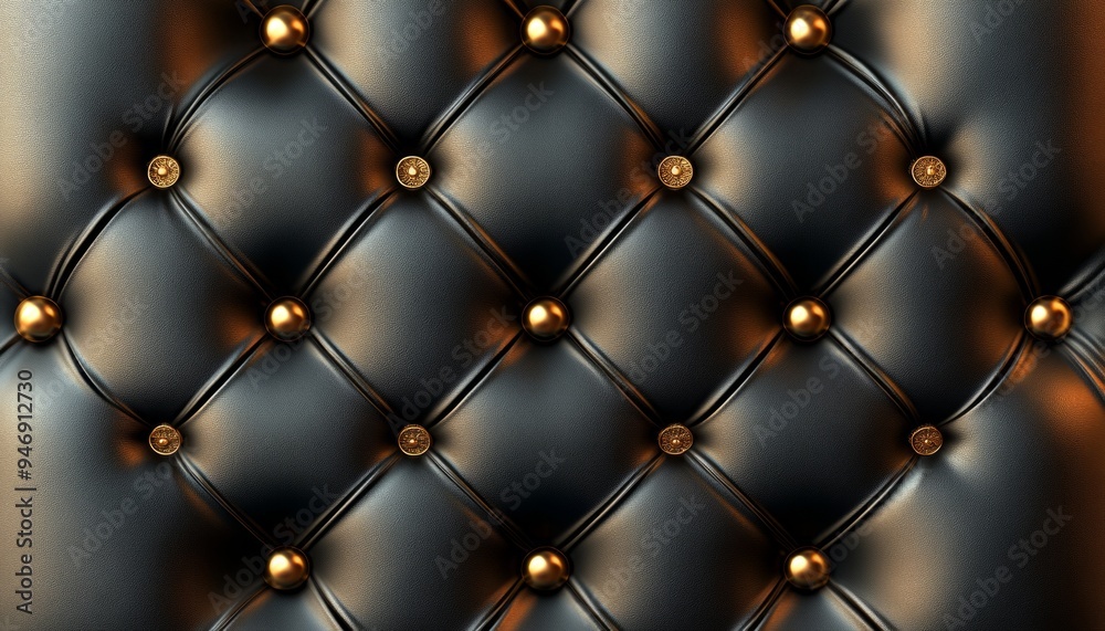 Black Leather Upholstery with Gold Buttons