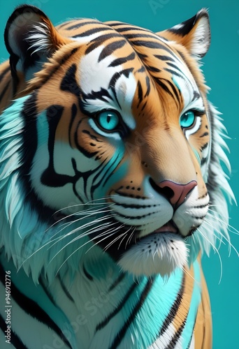 Colorful Tiger Portrait Wild Jungle Cat Painting Beautiful Animal Background Graphic Design