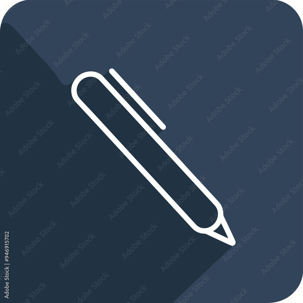 Obraz premium Minimalistic icon of a pencil on a dark blue background, ideal for writing or note-taking apps.