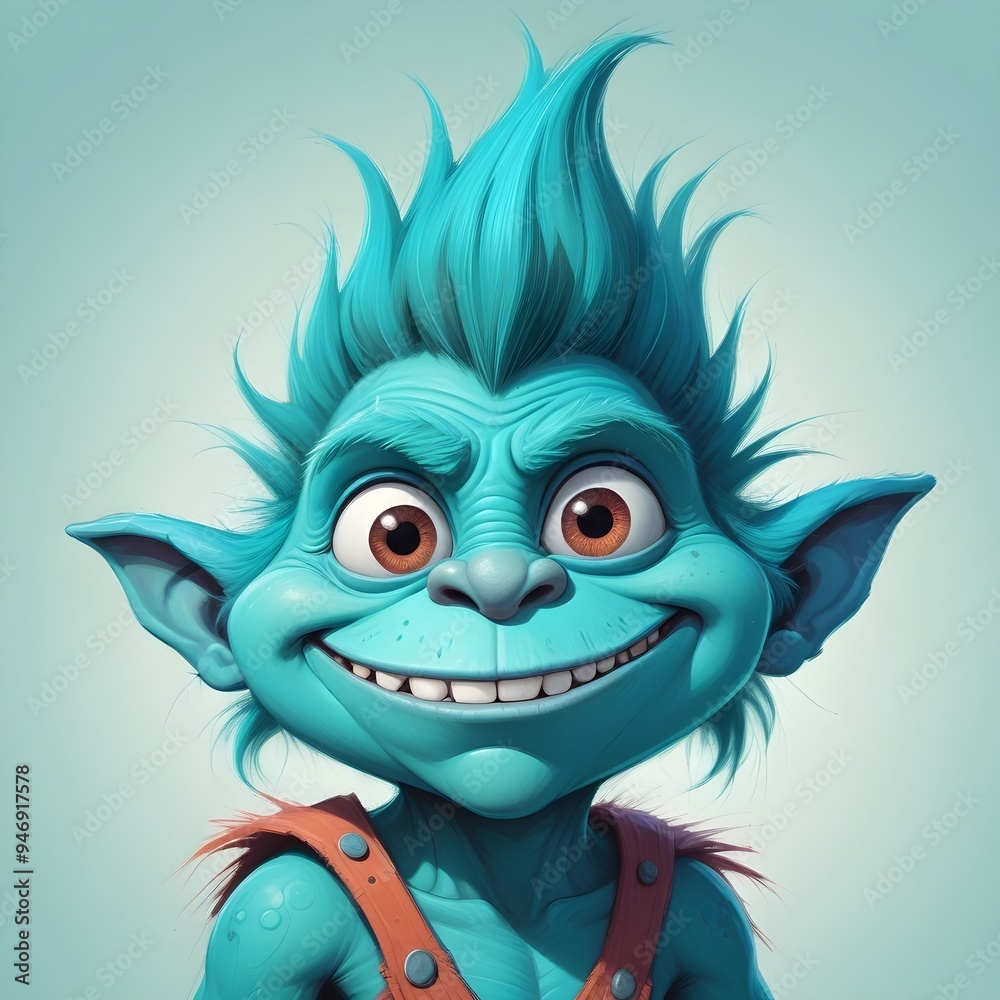 Obraz premium Colorful Troll Portrait Painting Cute Fantasy Character Graphic Banner Design