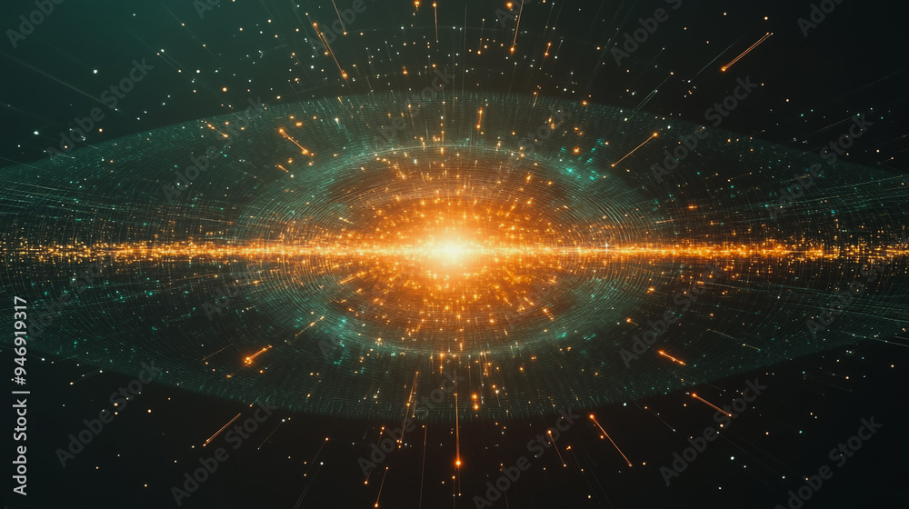 Obraz premium Abstract light explosion and network points, dot, earth's surface, digital background Innovation network points Earth's surface wave background digital wave information technology background