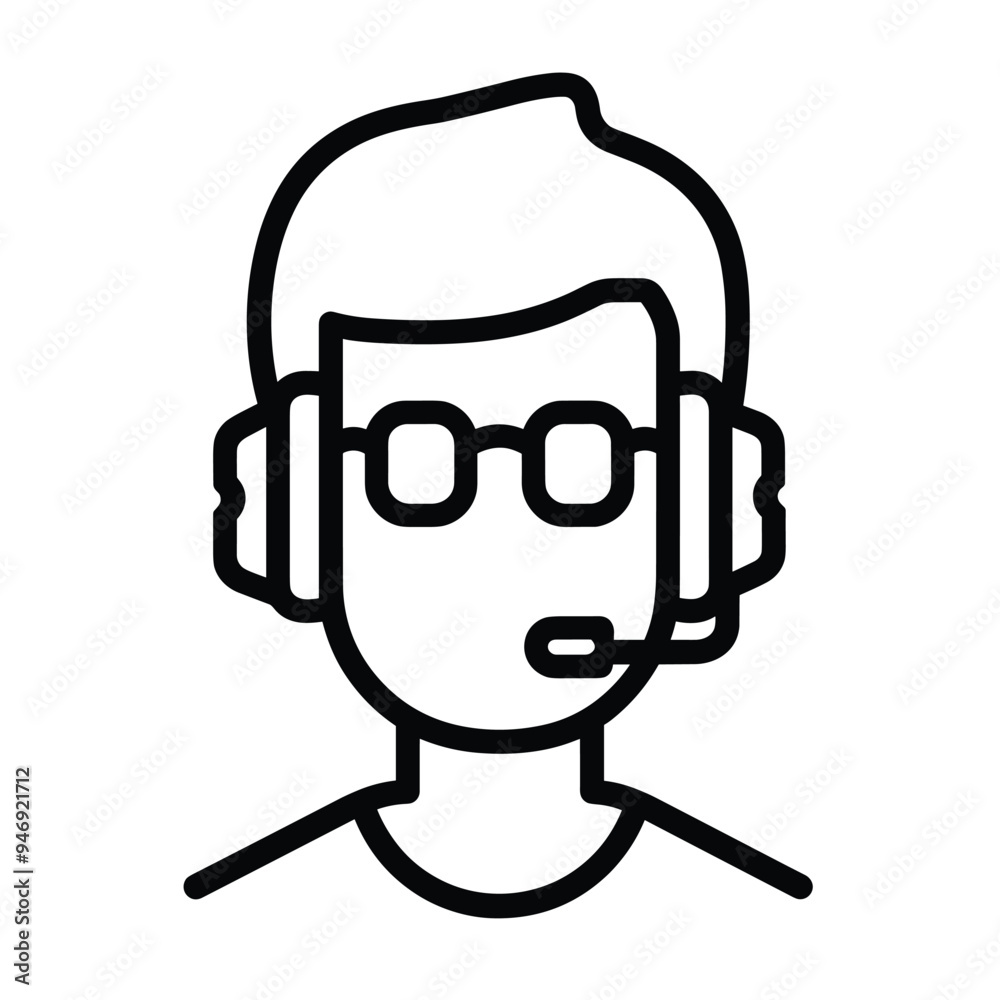 custom made wallpaper toronto digitalLine drawing of a person wearing glasses and a headset, likely representing a customer service representative.
