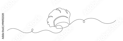 Chef hat in one continuous line drawing. Symbol of cooking and restaurant kitchen in simple linear style. Professional uniform in editable stroke. Doodle vector illustration