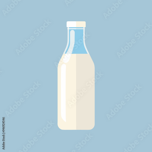 Vector illustration of a milk bottle on a light blue background.