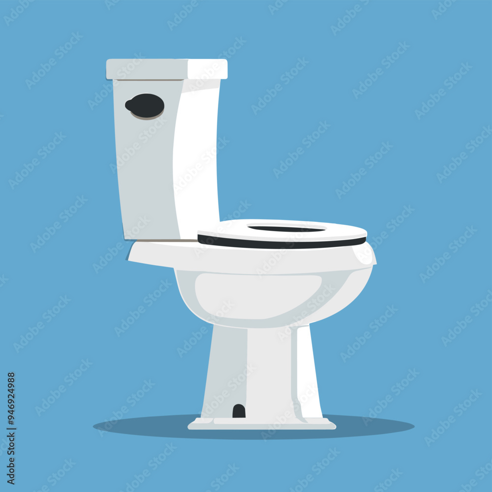 Illustration of a white toilet with a closed lid against a blue background.