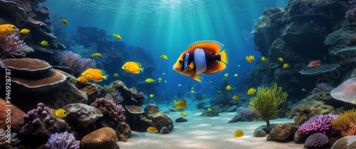 Fototapeta Naklejka Na Ścianę i Meble -  Colorful Fish and Coral Reef in Underwater Scene