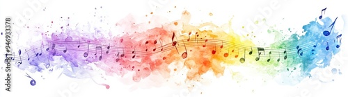 colorful musical notes, watercolor on a white background