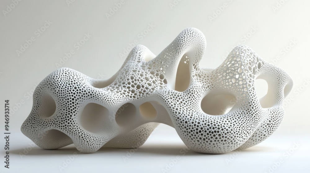 White Abstract Sculpture with Interconnected Holes White Abstract Sculpture with Interconnected Holes