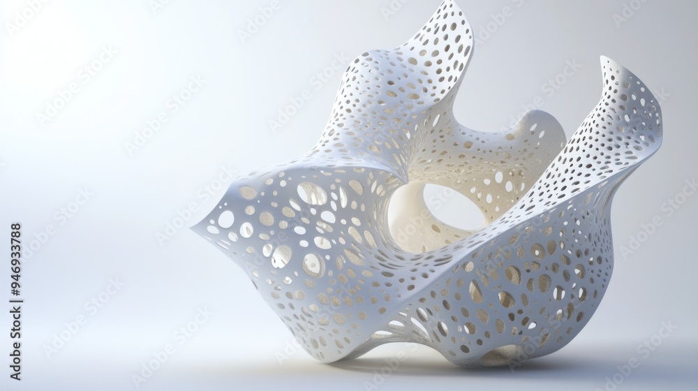 White Abstract Sculpture with Circular Cutouts White Abstract Sculpture with Circular Cutouts