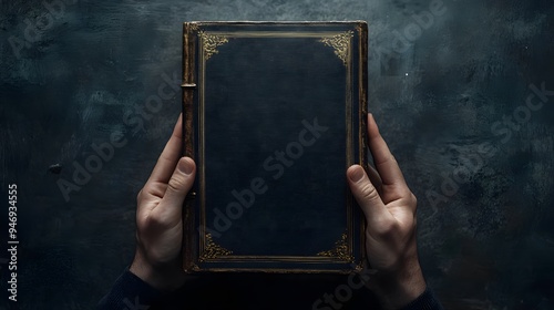 Vintage Book in Hands - Dark Background Photo
