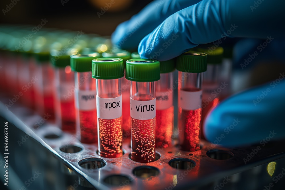 A test tube containing of the Mpox virus A test tube containing of the Mpox virus