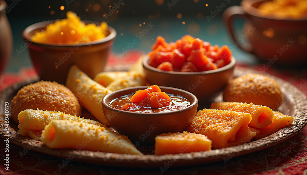 A beautifully arranged display of traditional Makar Sankranti foods including a variety of sweets and festive snacks A beautifully arranged display of traditional Makar Sankranti foods including a variety of sweets and festive snacks
