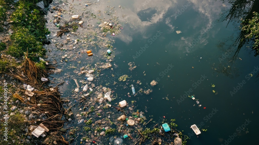 Plastic and Debris Polluting a Body of Water Plastic and Debris Polluting a Body of Water