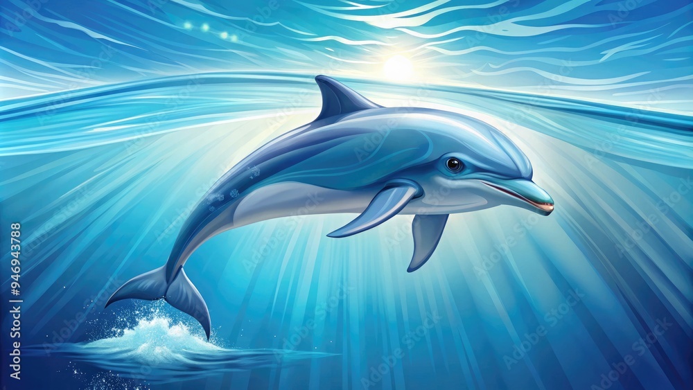 Fototapeta premium Simple yet sophisticated line illustration of a peaceful dolphin swimming calmly in the ocean, conveying a sense of serenity and harmony with nature.