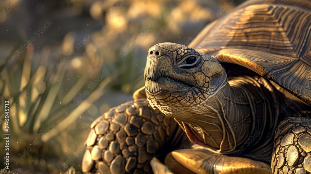 Naklejka premium Turtle closeup with natural landscape generative ai